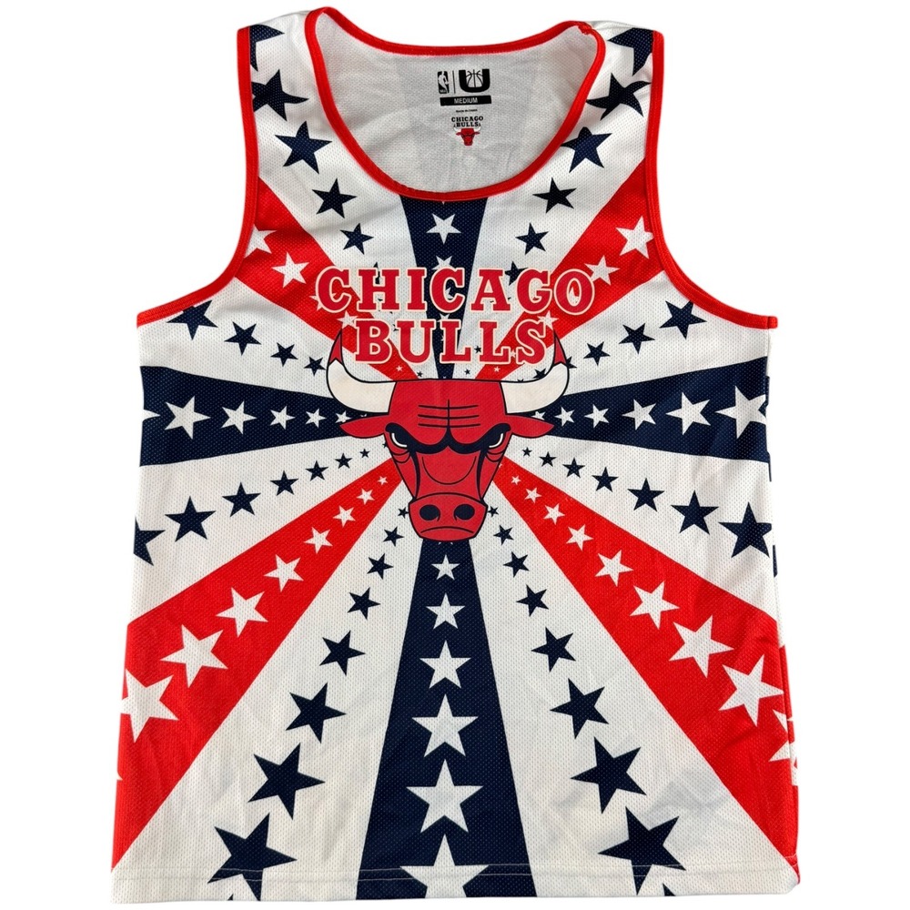 NBA Chicago Bulls Tank Top Mens Medium Red White Blue Stars Stripes Mesh Jersey